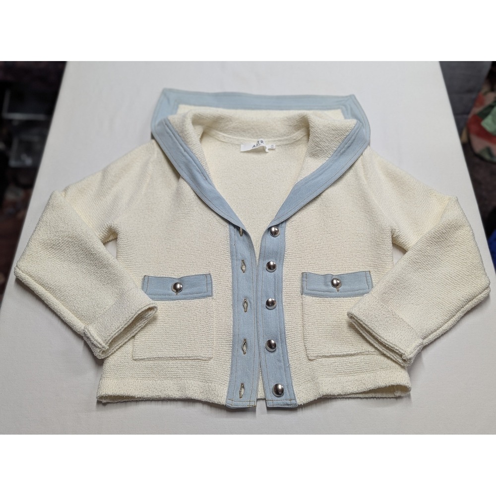 ASTR The Label Ivory Cotton Sailor Cardigan Denim Trim XS ACT19333